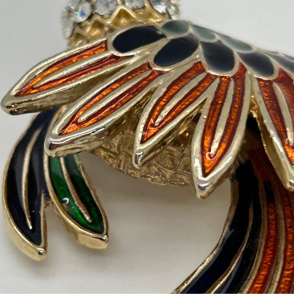 Vintage Hummingbird Brooch Rhinestone Accents Enameled Wings Gold-Tone Nature - Picture 5 of 16